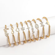 18K Gold PVD Stainless Steel Stone Heart Metal Beaded Stretch Bracelet / BRJ1016